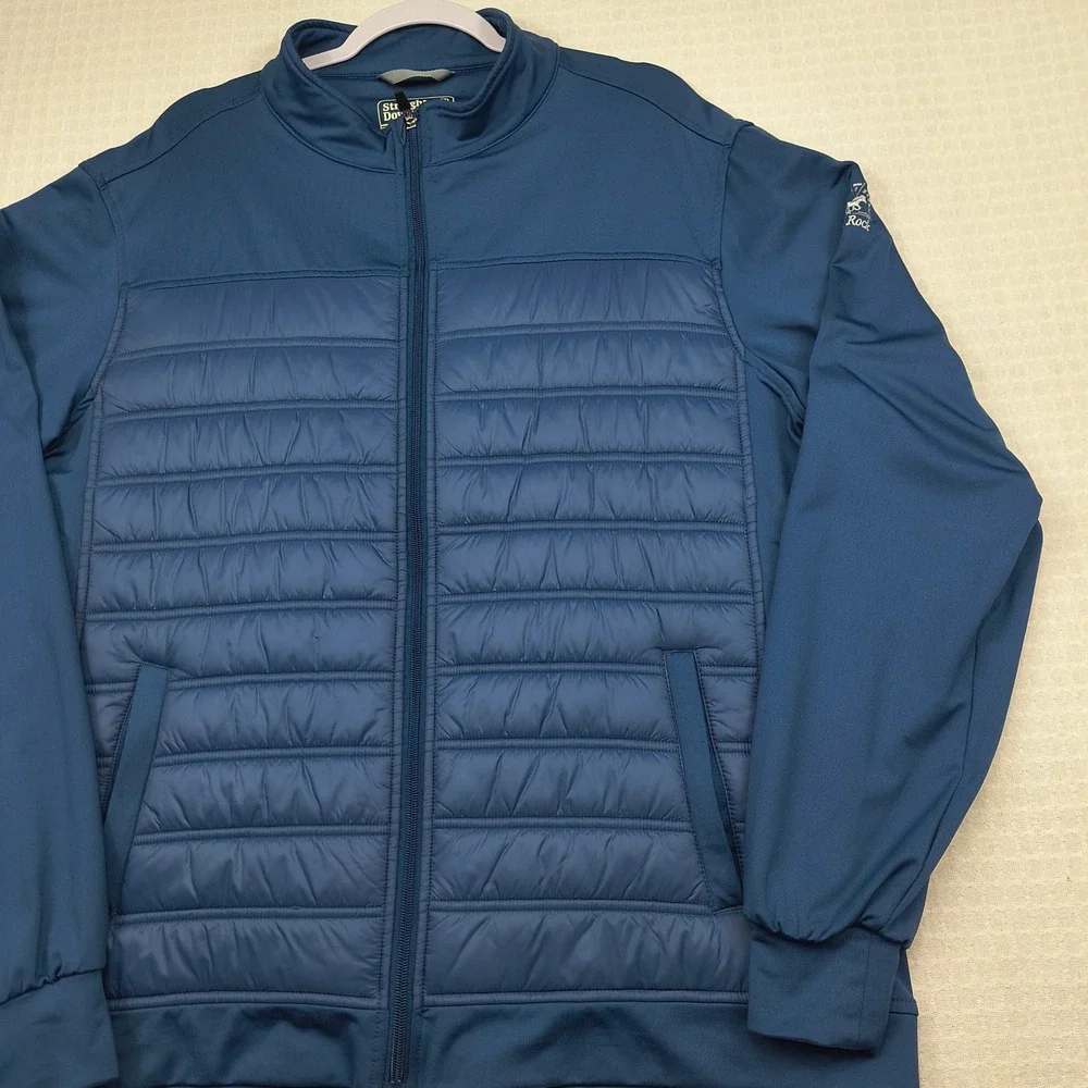 Straight Down Mens XXL‎ Blue Hybrid Full Zip Quilted Golf Jacket Bulle Rock Logo